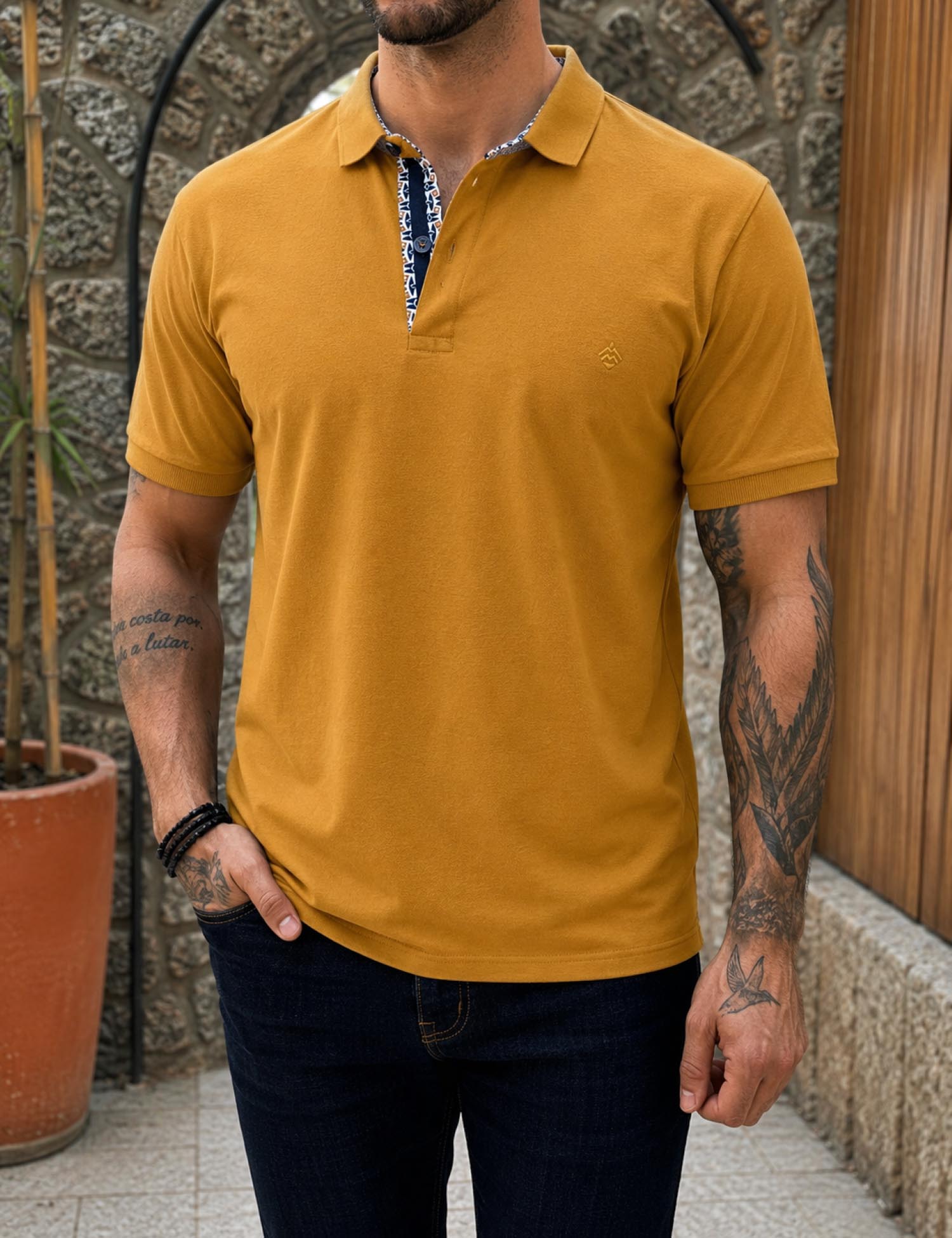 Origin ανδρική ώχρα πικέ Polo μπλούζα Plus Size 262723O - Origin - 